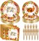 96 PCS -Thanksgiving Party Decorations Party Supplies,Thanksgiving Disposable Dinnerware Set(Thanksgiving Tableware Set)9 x 9 x 1.2 inches